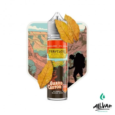 E-liquide Grand Canyon de Travelers, saveur classic blond sec, 50ml, fabriqué en France, sans sucralose ni colorant.