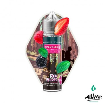 Eliquide RED WOODS de Travelers, saveurs fruits rouges et menthe eucalyptus, 50ml, fabriqué en France.