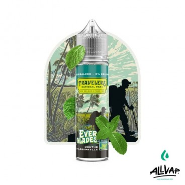 E-liquide EVER GLADES de Travelers, saveur menthe chlorophylle, 50ml, fabriqué en France, sans sucralose ni colorant.