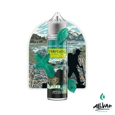 E-liquide Alaska de Travelers, saveur menthe polaire, 50ml, sans sucralose ni colorant, made in France.