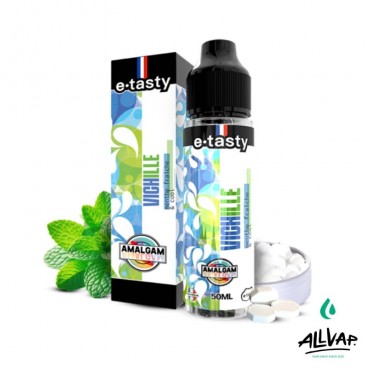 Eliquide VICHILLE d’Amalgam, saveurs bonbon et menthe fraîche, 50ml, sans nicotine.