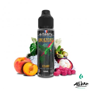 E-liquide COARI d’Amazone - Saveurs de mangoustan, pêche, framboise et frais en flacon de 50ml.