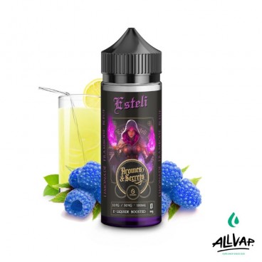 Flacon d’eliquide ESTELI Arômes et Secrets, saveurs limonade et framboise bleue, 100ml, fabriqué en France.
