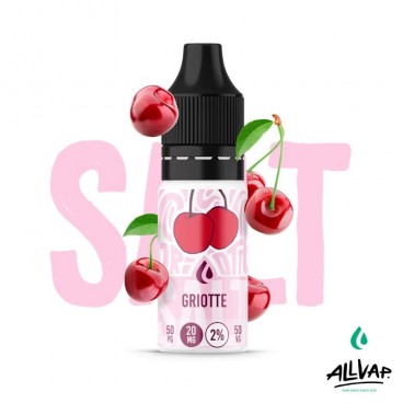 Eliquide GRIOTTE SALT, saveur Cerise Griotte, 10ml, 20mg de sel de nicotine, sans sucralose ni colorant, fabriqué en France.