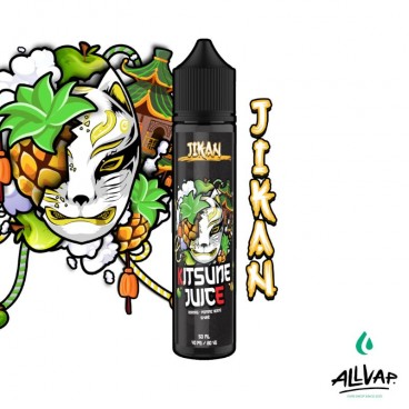 E-liquide JIKAN de Kitsune Juice, saveurs ananas et pomme verte, 50ml, 40PG/60VG, sans nicotine.