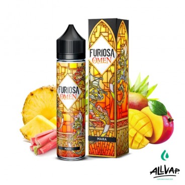 Eliquide MARA de Furiosa Omen, aux saveurs de Mangue, Rhubarbe et Ananas, 50PG/50VG, sans nicotine.