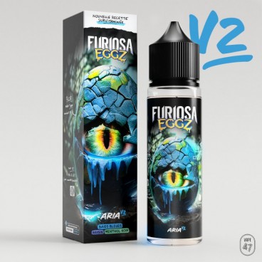 Eliquide ARIA V2 de Furiosa Eggz, saveur Baies Bleues, Raisin et Menthol noir, 50ml.