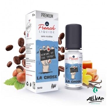 Eliquide LA CHOSE un mix de saveur Café, Vanille, Caramel, Noisette et Pecan. Made in France.