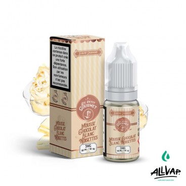 E-liquide MOUSSE CHOCOLAT BLANC NOISETTE, saveur gourmande, 10ml, made in France.